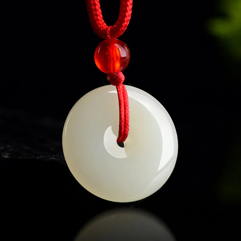 Buddha Stones Jade Peace Buckle Abundance Red Rope Necklace Pendant