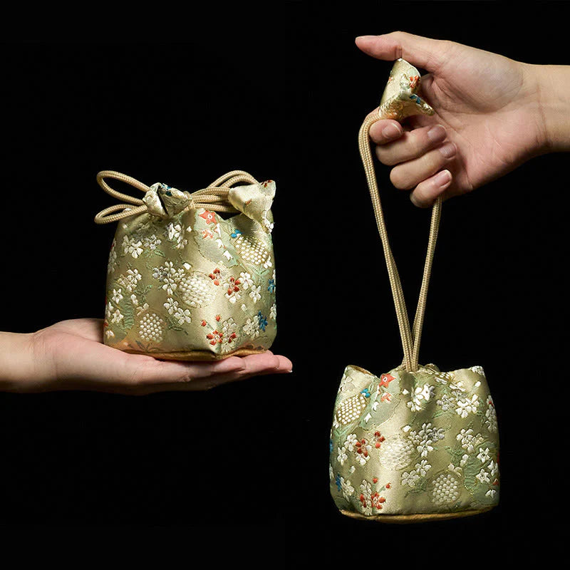 Buddha Stones Flowers Pattern Small Jewelry Storage Gift Bag 8*8*8cm