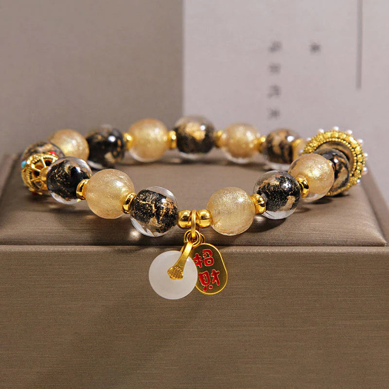 FREE Today: Auspicious and Blessing Black Gold Liuli Glass Bead Attracts Wealth Peace Buckle Bracelet