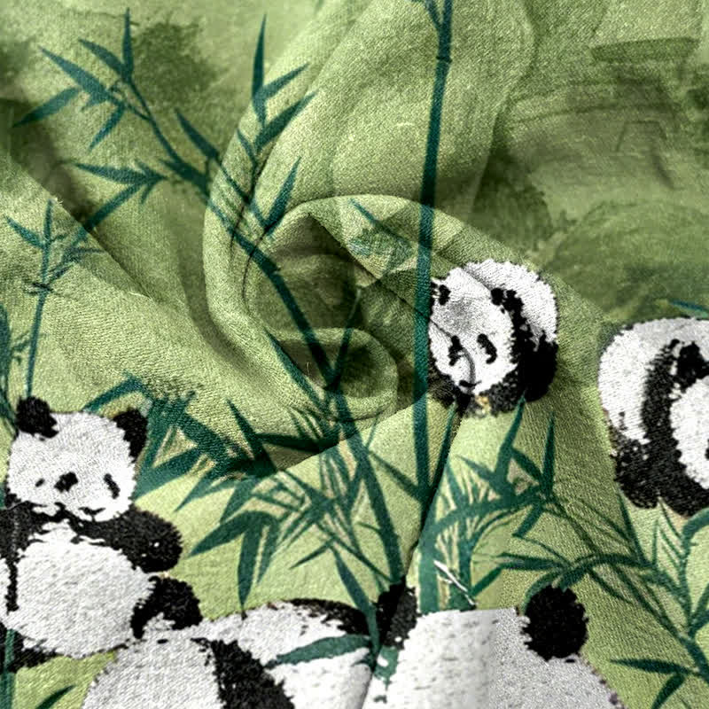 Buddha Stones Cotton Pandas Bamboo Print Elastic Waist Women's Pants With Pockets