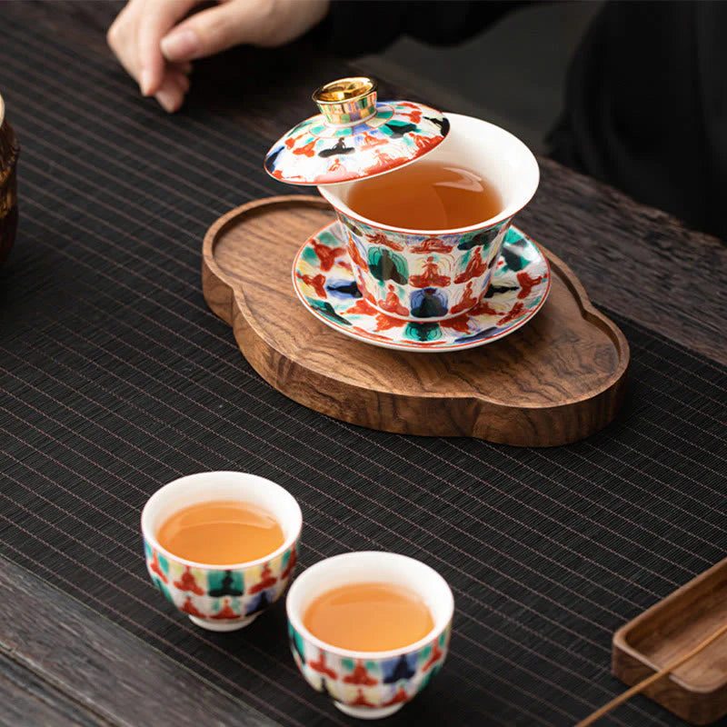 Buddha Stones Thangka Dragon Buddhas Dunhuang Ceramic Gaiwan Sancai Kung Fu Tea Cup And Saucer With Lid Gift Box 180ml