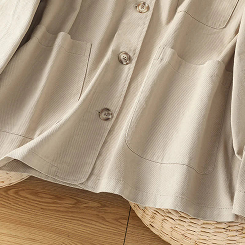 Buddha Stones Casual Women's Long Sleeve Stand Collar Cotton Polyester Shirt With Pockets