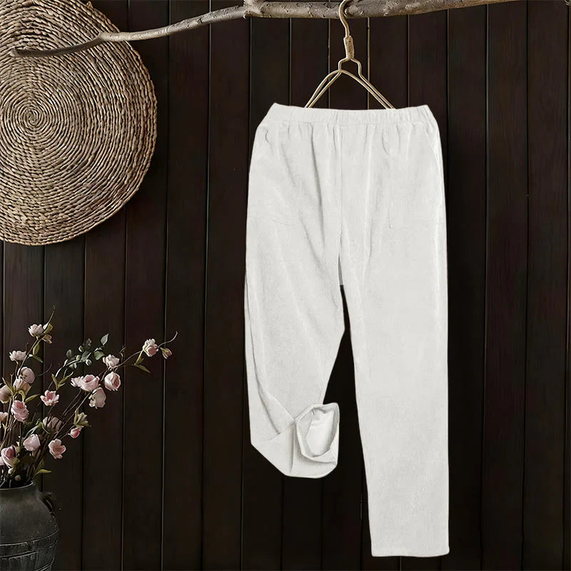Buddha Stones Women's Commute Pure Color Corduroy Pants With Pockets