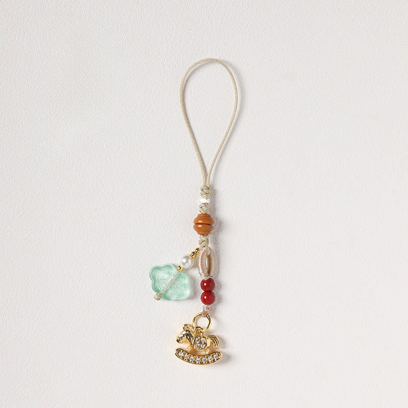 Buddha Stones Year of the Horse Copper Cinnabar Blue Chalcedony Red Agate Liuli Luck Phone Hanging Decoration
