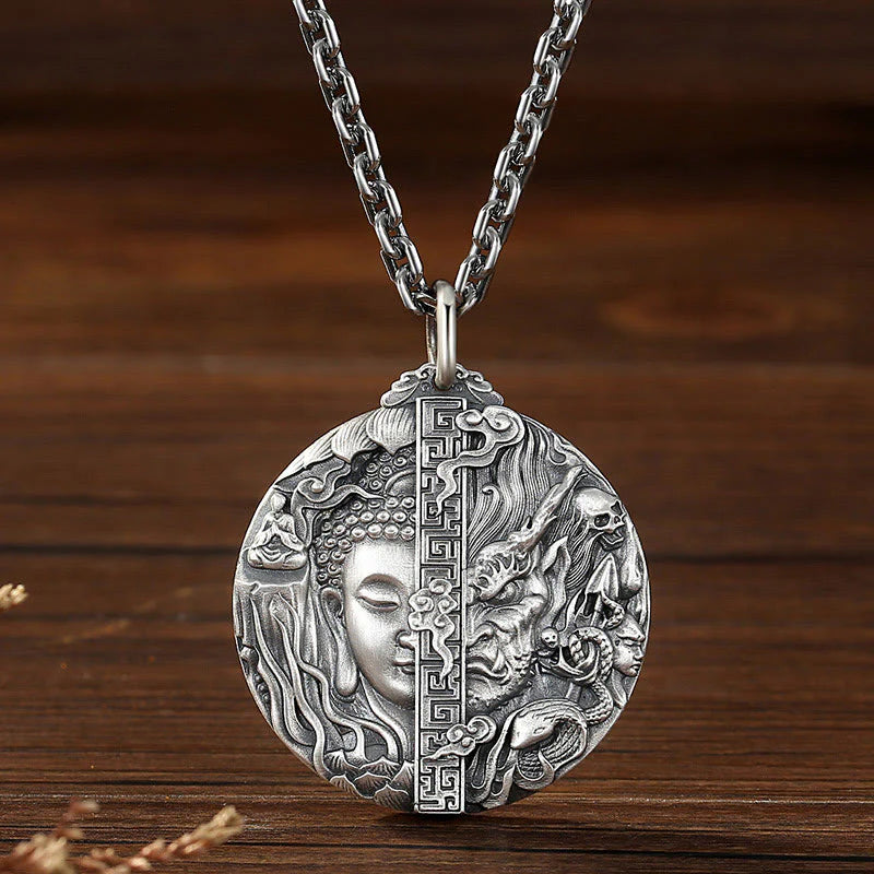 Buddha Stones Copper Buddha Demon Pattern Compassion Pendant Necklace