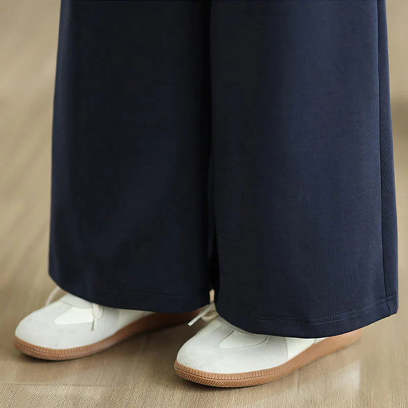 Buddha Stones Plain Drawstring Cotton Polyester Women's Wide Leg Pants With Pockets