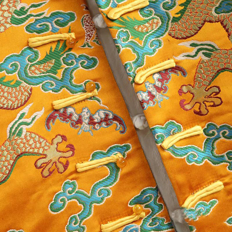 Buddha Stones Chinese New Year Dragon Embroidery Auspicious Clouds Frog-button Tang Suit Men's Jacket Shirt
