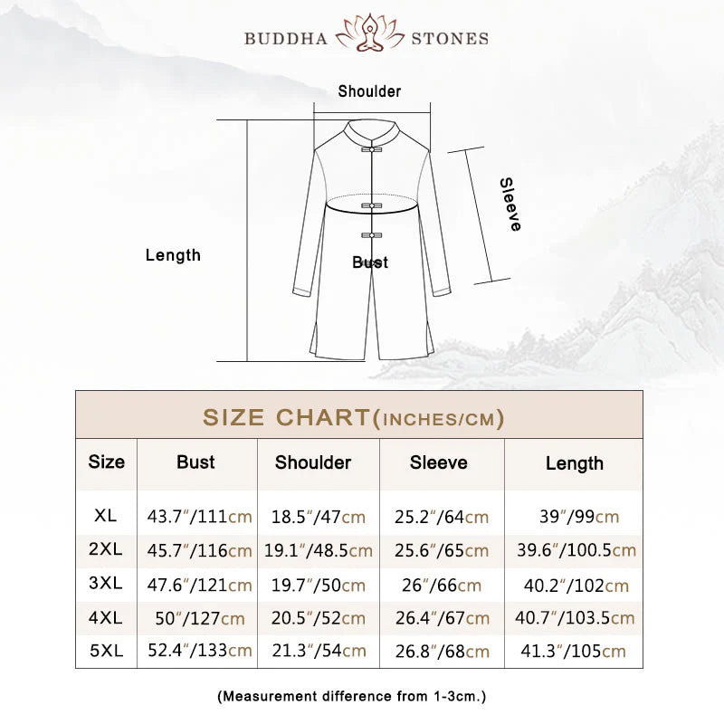Buddha Stones Fall Simple Frog-Button Linen Men's Mid-length Coat Zen Clothing