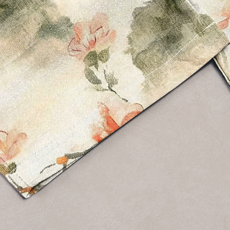 Buddha Stones Pure Cotton Butterfly Flowers Pattern Print Women's Pants With Pockets