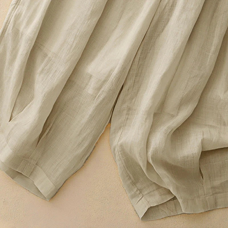 Buddha Stones Casual Loose Double Layer 7-8 Length Cropped Pants Women's Pants With Pockets