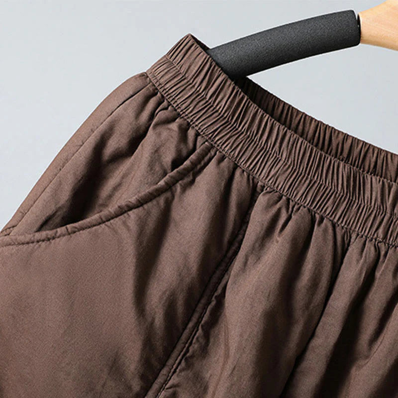 Buddha Stones Winter Elastic Waist Cotton Thermal Women's Cropped 7-8 Length Harem Pants With Pockets