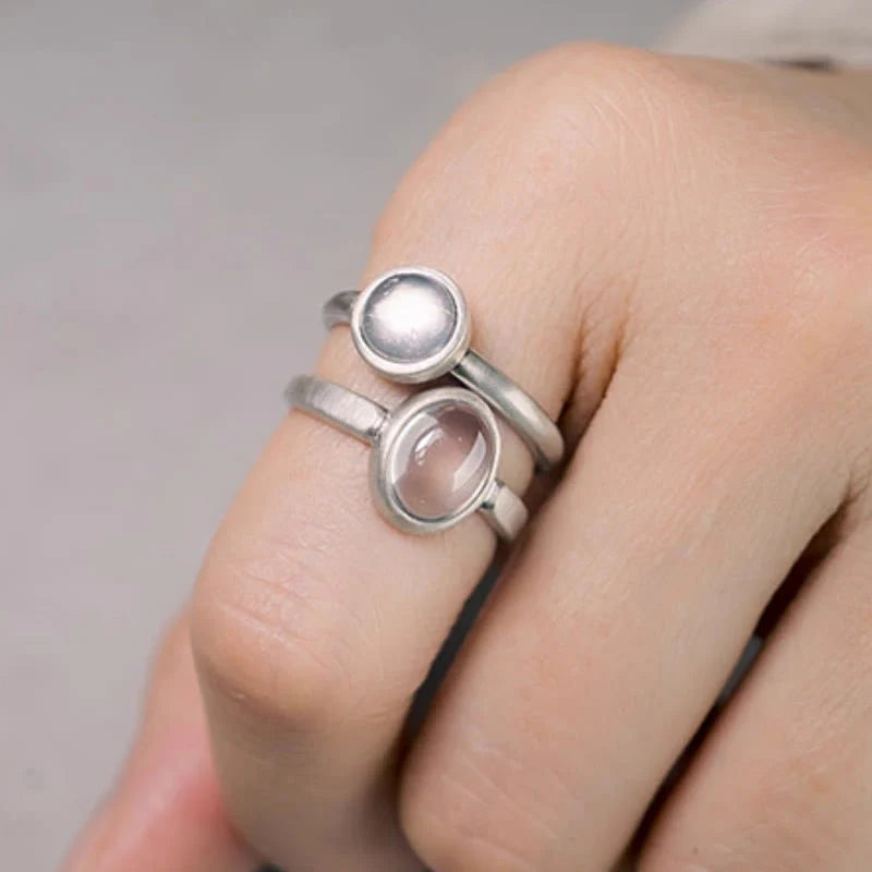 Buddha Stones Natural 925 Sterling Silver Pink CrystalÂ Adjustable Warmth Ring