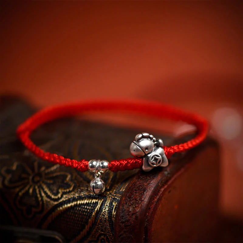 Buddha Stones 999 Sterling Silver Year Of The Horse 925 Sterling Silver Bell String Luck Child Adult Bracelet Anklet