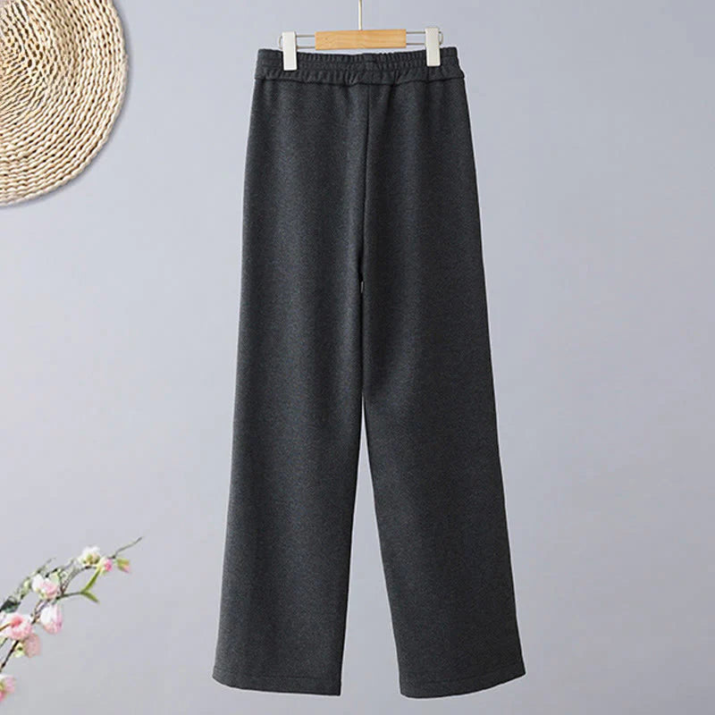 Buddha Stones Plain Color Blocking Cotton Thick Casual Women's Pants With Pockets