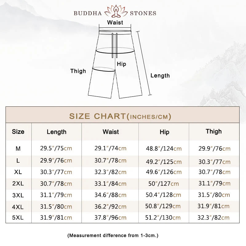 Buddha Stones Solid Color Mid-length Linen Men's Wide Leg Pants With Pockets