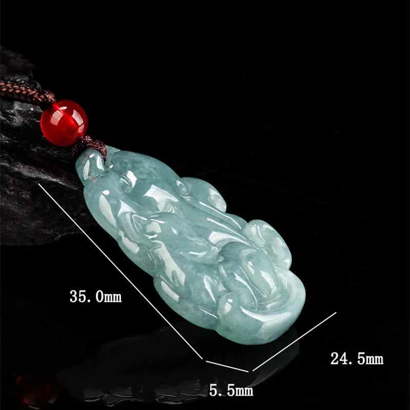 Buddha Stones Natural Green Jade Nine Tailed Fox Fairy Prosperity Necklace Pendant