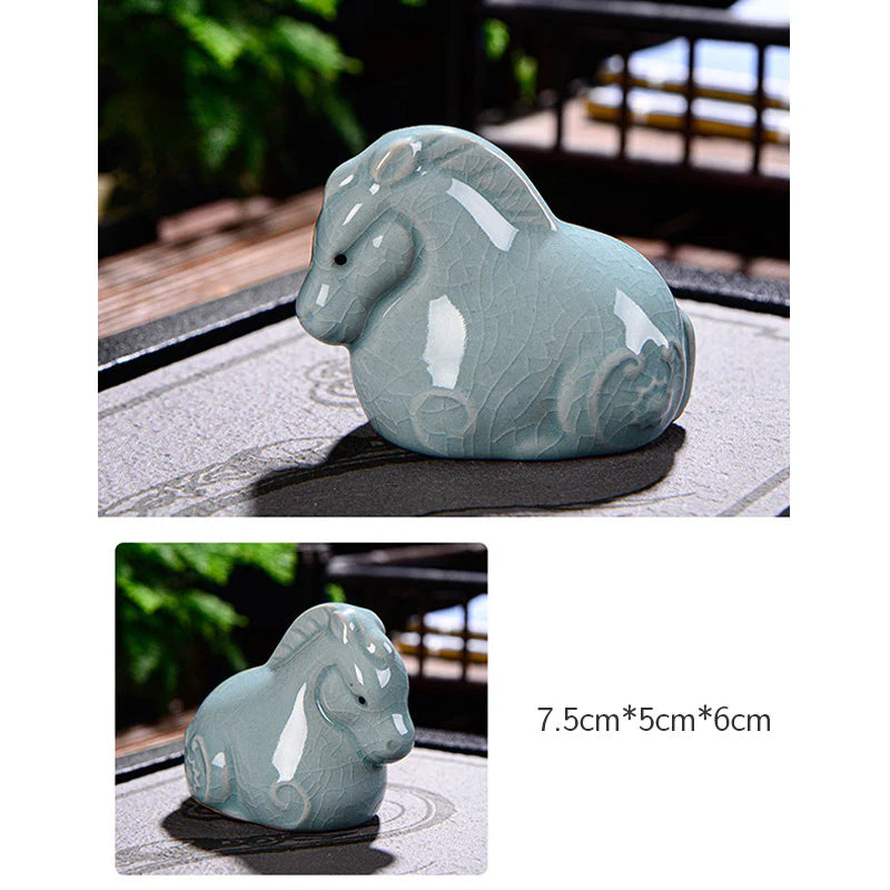 Buddha Stones Chinese Zodiac Wealth Ceramic Tea Pet Home Figurine Decoration