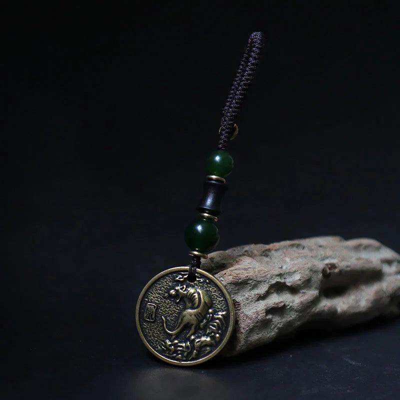 Buddha Stones Chinese Zodiac Year Of The Horse Bagua Fu Character Copper Brass Balance Key Chain