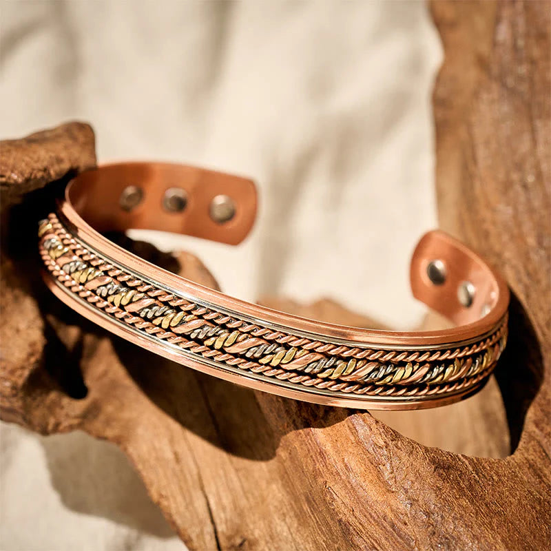 Buddha Stones Retro Open Twisted Copper Balance Luck Cuff Bracelet Bangle