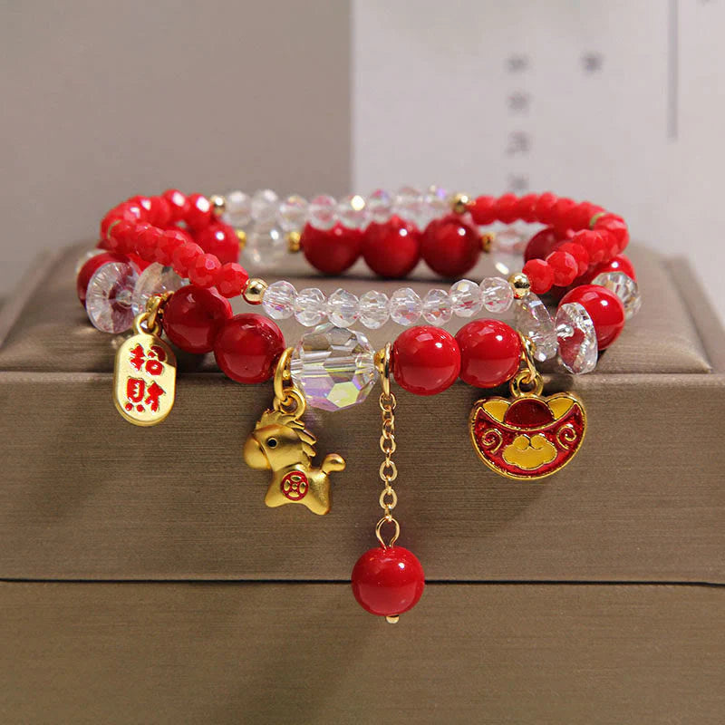 Buddha Stones Year Of The Horse Ingot Prosperity 2Pcs Bracelet