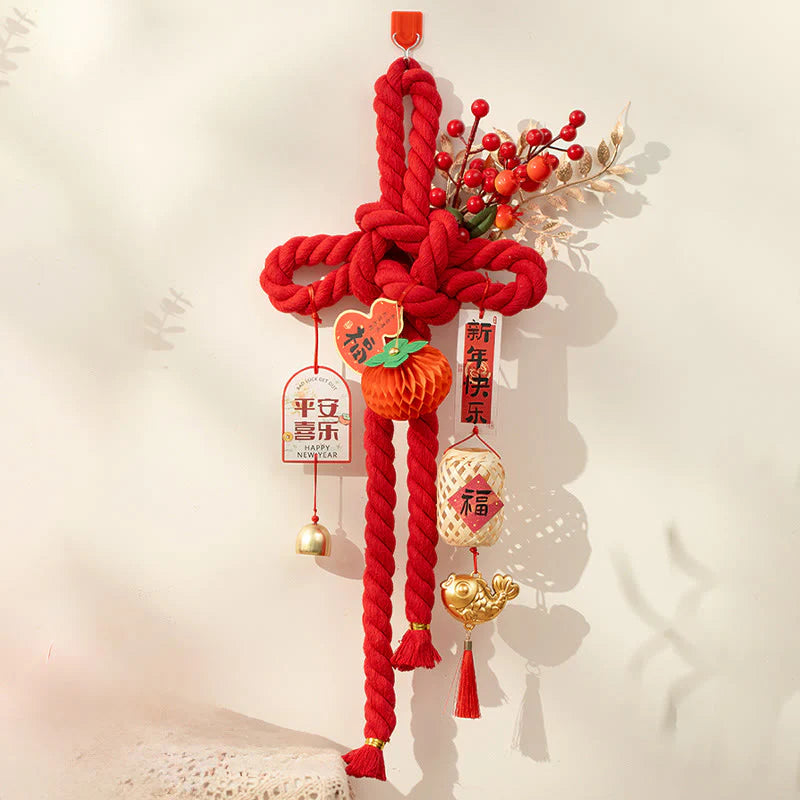 Buddha Stones Year of the Horse Dancing Lion Fu Character Chinese Knotting Fortune Decoration