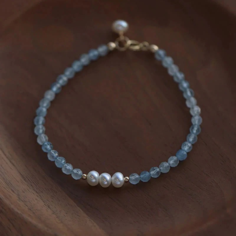 Buddha Stones Natural Aquamarine Fine 4mm Bead Pearl Serenity Bracelet