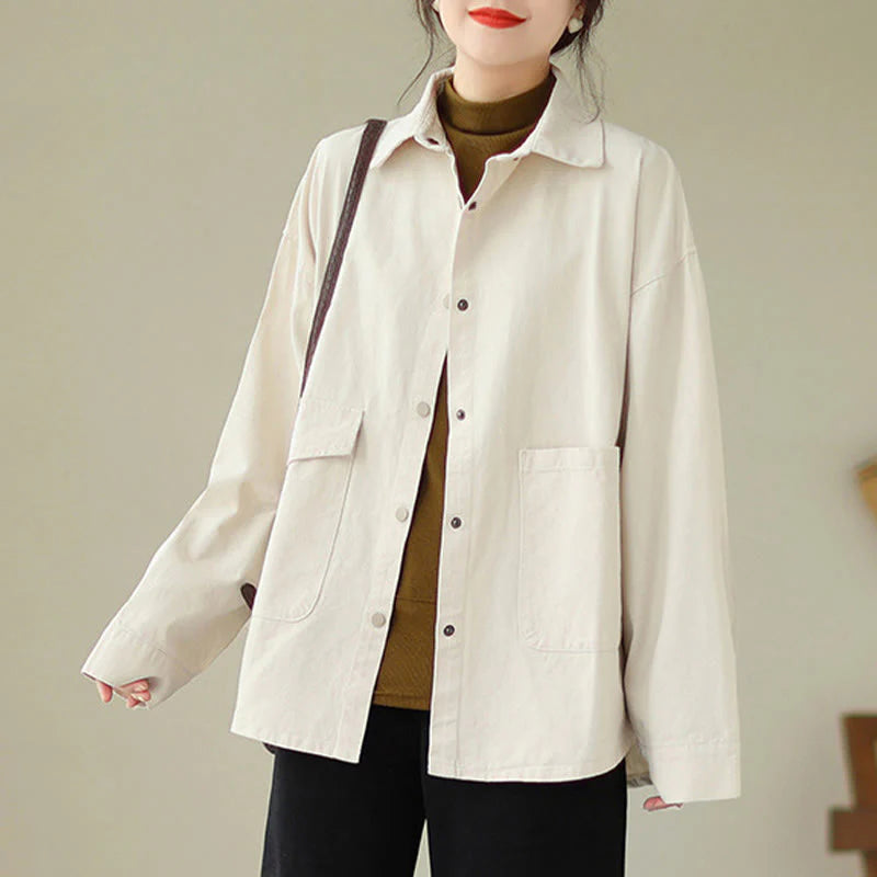 Buddha Stones Women's Long Sleeve Button Cotton Jacket With Pockets