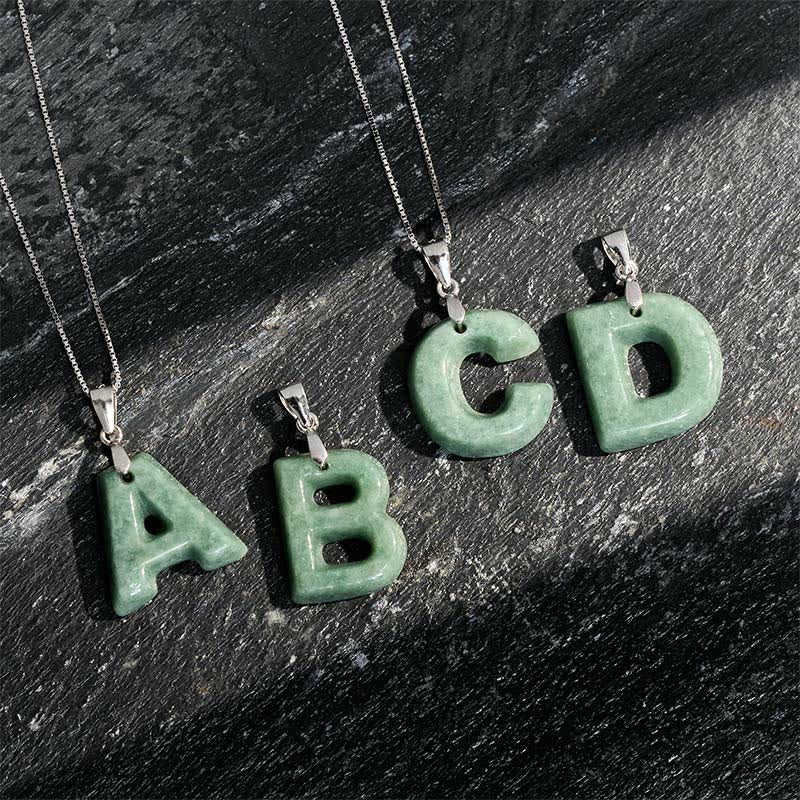 Buddha Stones Natural A-Z Letter Jade 925 Sterling Silver Silm Chain Prosperity Necklace Pendant