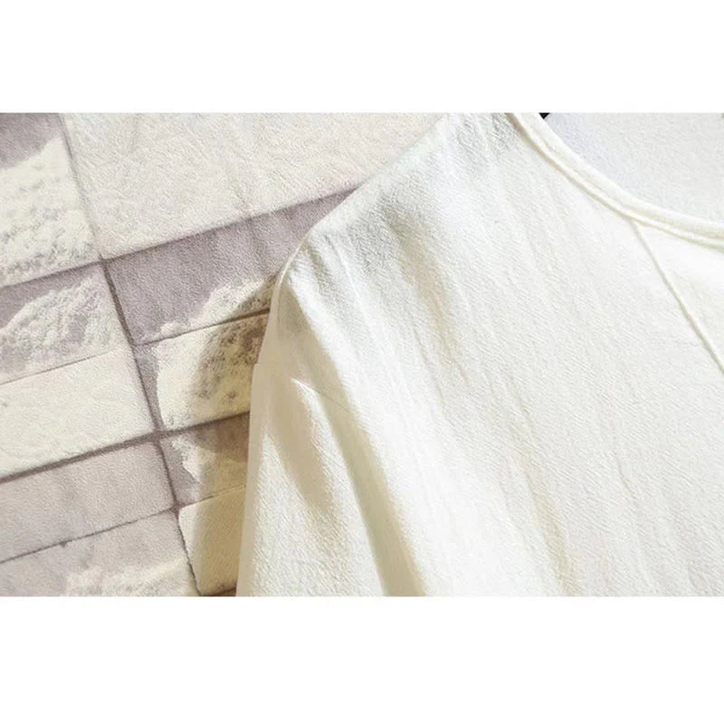 Buddha Stones 2Pcs Short Sleeve T-Shirt Drawstring Short Pants With Pockets Men's Cotton Linen Meditation Cloth Set