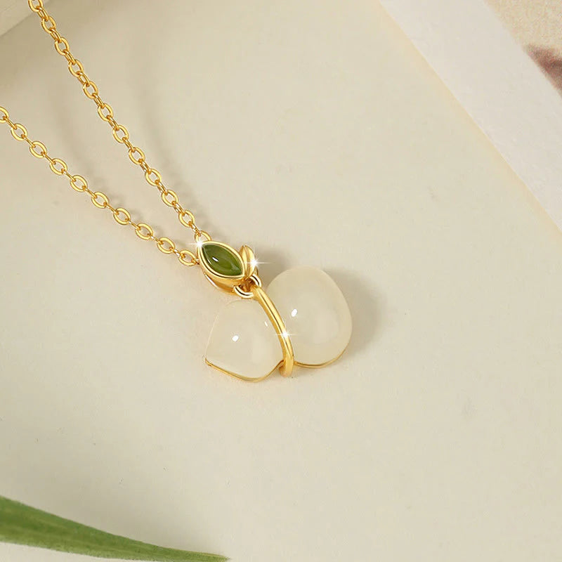 Buddha Stones 925 Sterling Silver Hetian Jade Gourd Abundance Necklace Pendant