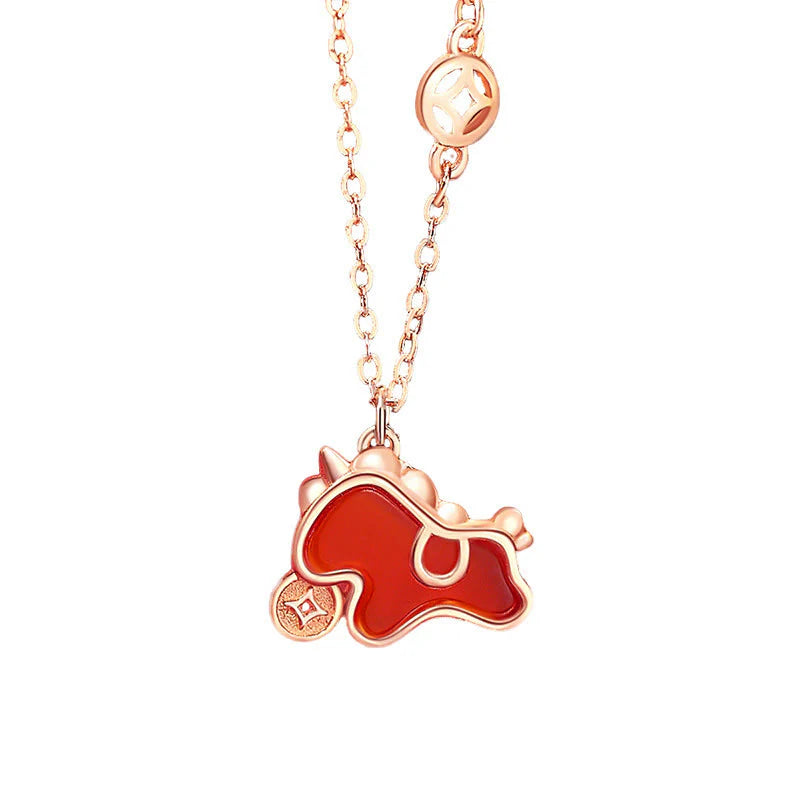 Buddha Stones 925 Sterling Silver Year Of The Horse Coin Charm Red Agate Blessing Necklace Pendant