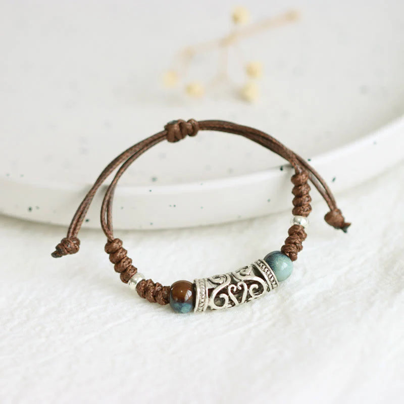 Buddha Stones Tibet Ceramic Bead Wealth String Bracelet
