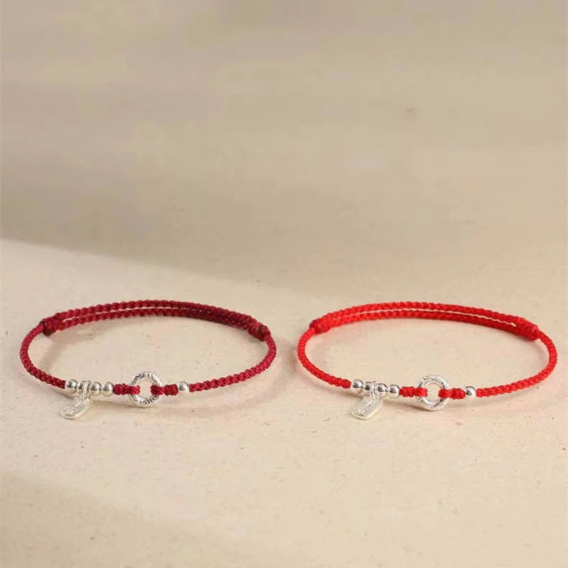 Buddha Stones 925 Sterling Silver Auspicious Clouds Peace Buckle Safe And Sound Bracelet Anklet