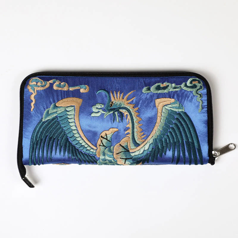 Buddha Stones Mythical Beast Phoenix Dragon Qilin Su Embroidery Ticket Folder Storage Journey Shopping Purse Handbag