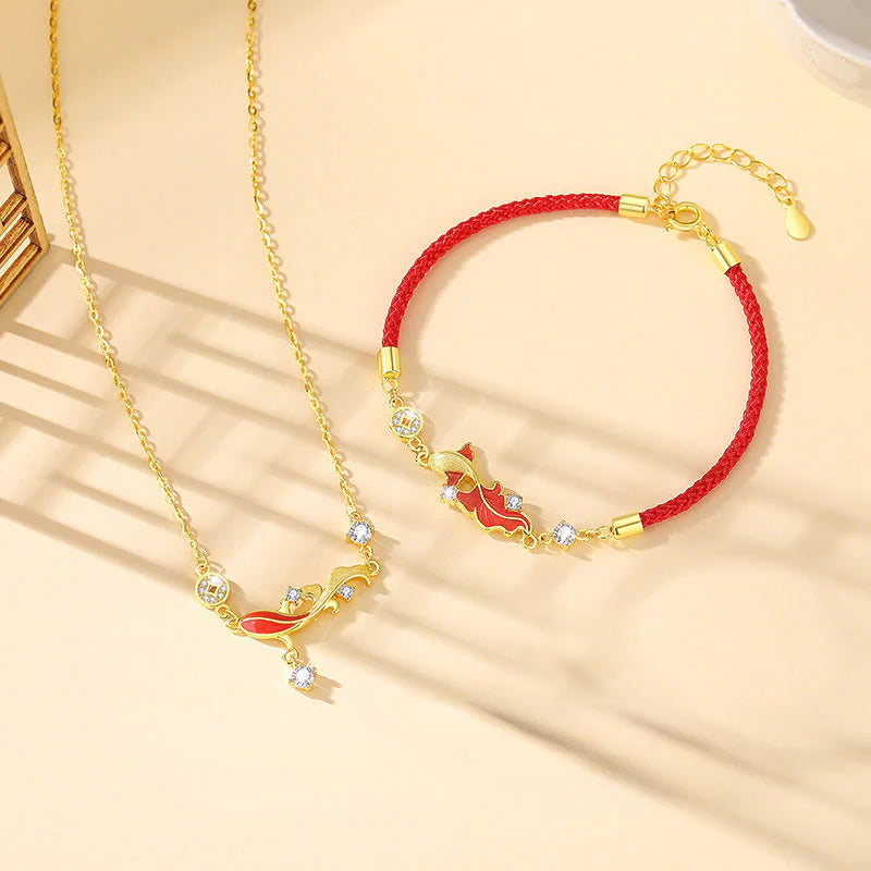 Buddha Stones 925 Sterling Silver Koi Fish Design Red String Blessing Bracelet