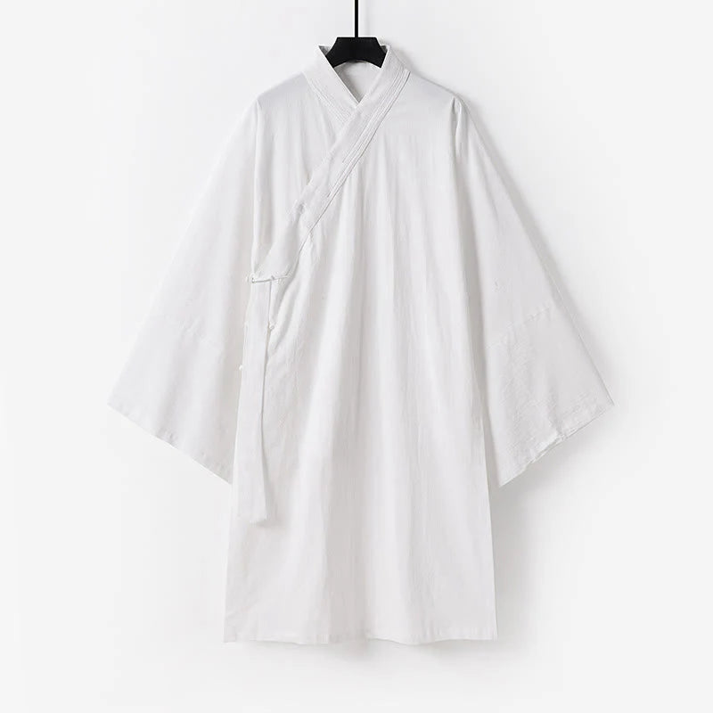 Buddha Stones 2Pcs Wudang Tai Chi Ceremony Solid Long Sleeve Men's Taoist Long Robe Kimono Sleeveless Vest Suit