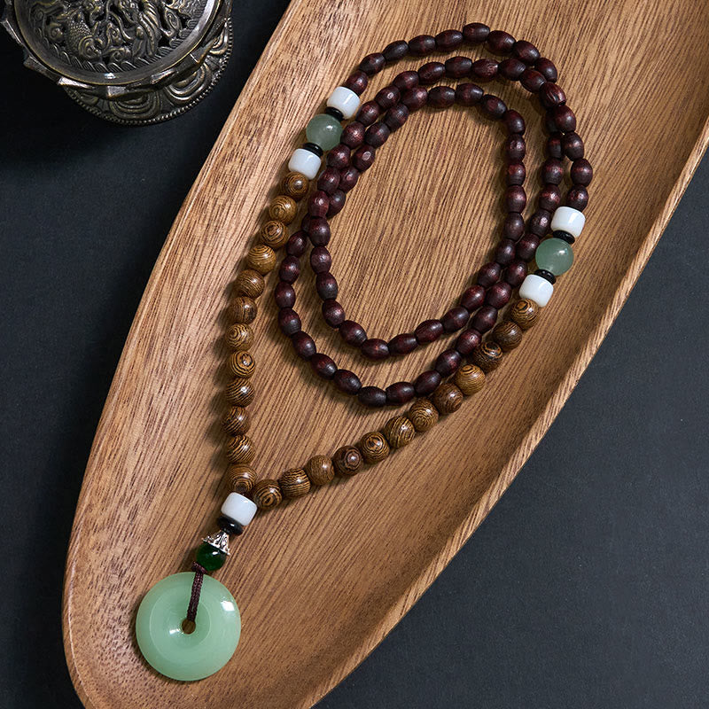 Buddha Stones Wenge Wood Peace Buckle Balance Tranquility Pendant Necklace