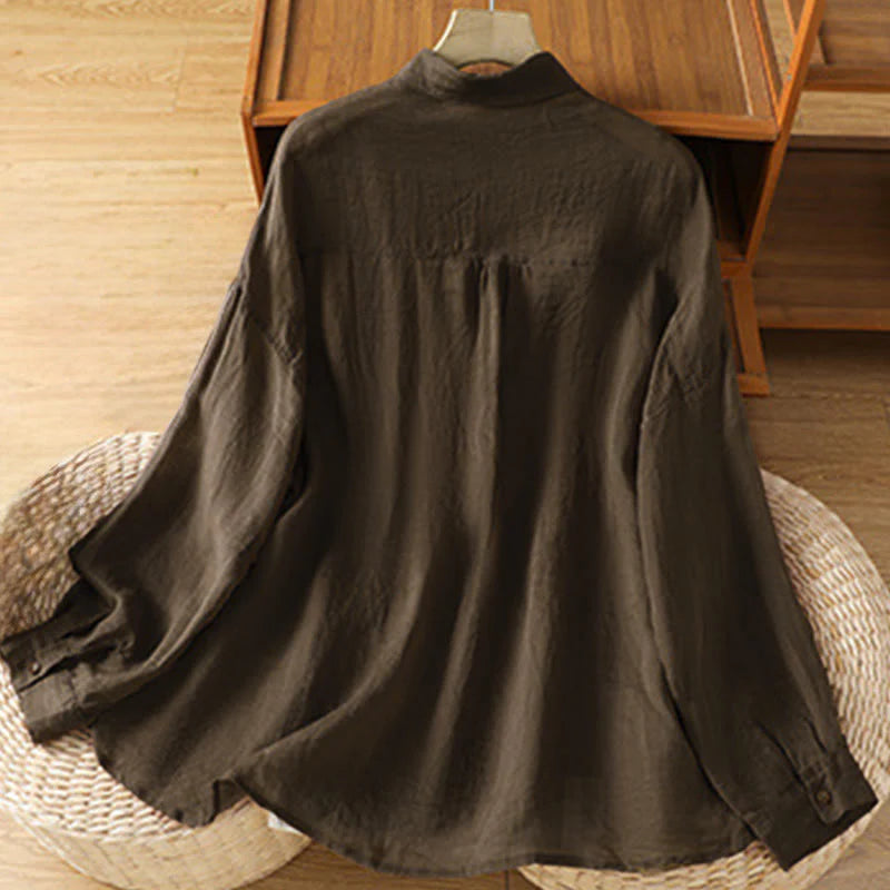 Buddha Stones Fall Commute Lapel Women's Long Sleeve Shirt With Pocket