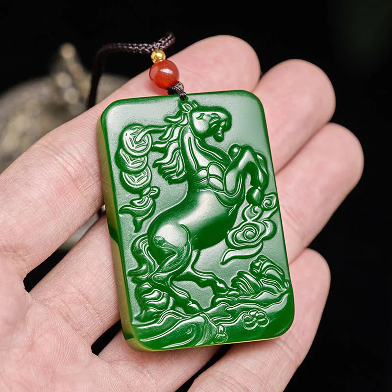 Buddha Stones Year Of The Horse Jade Abundance  Necklace Pendants