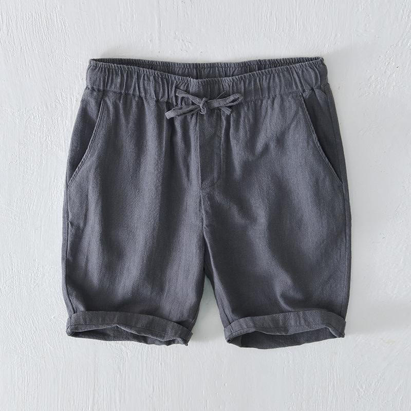 Buddha Stones Summer Solid Color Drawstring Elastic Waist Men's Cotton Linen Shorts With Pockets