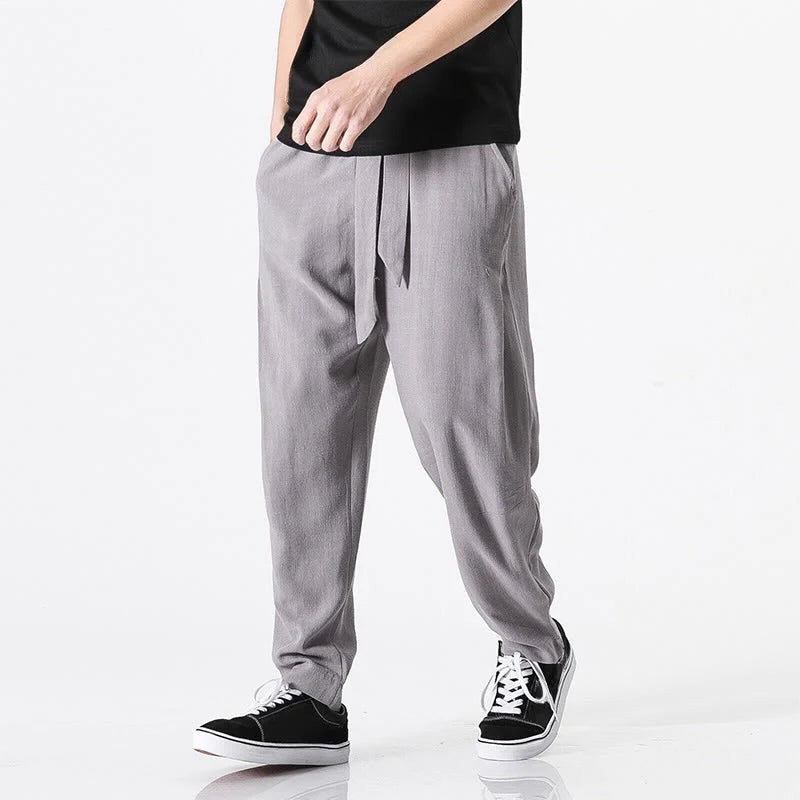 Buddha Stones Commute Solid Color Simple Design Men's Harem Cotton Pants With Pockets