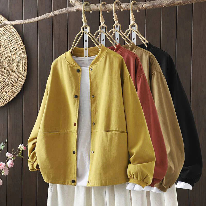 Buddha Stones Fall Button Down Women's Cotton Long Sleeve Outerwear Jacket With Pockets