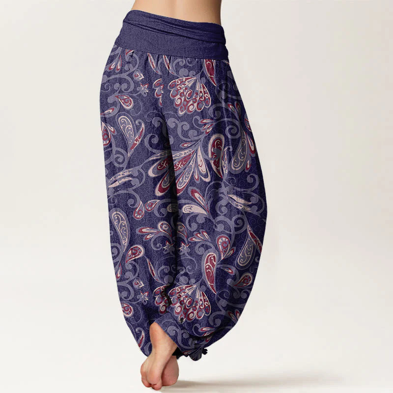 Buddha Stones Cotton Casual Flower Petals Design Women's Elastic Waist Harem Pants