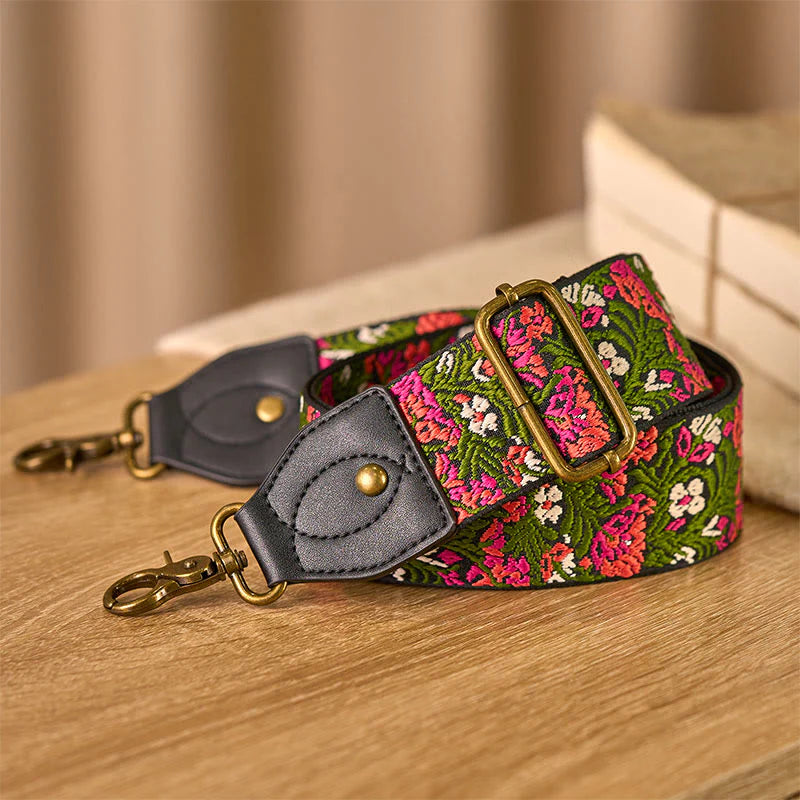 Buddha Stones Bohemian Rose Red Flower Green Leaves Embroidery Adjustable Handbags Crossbody Shoulder Bag Purse Straps Replacement