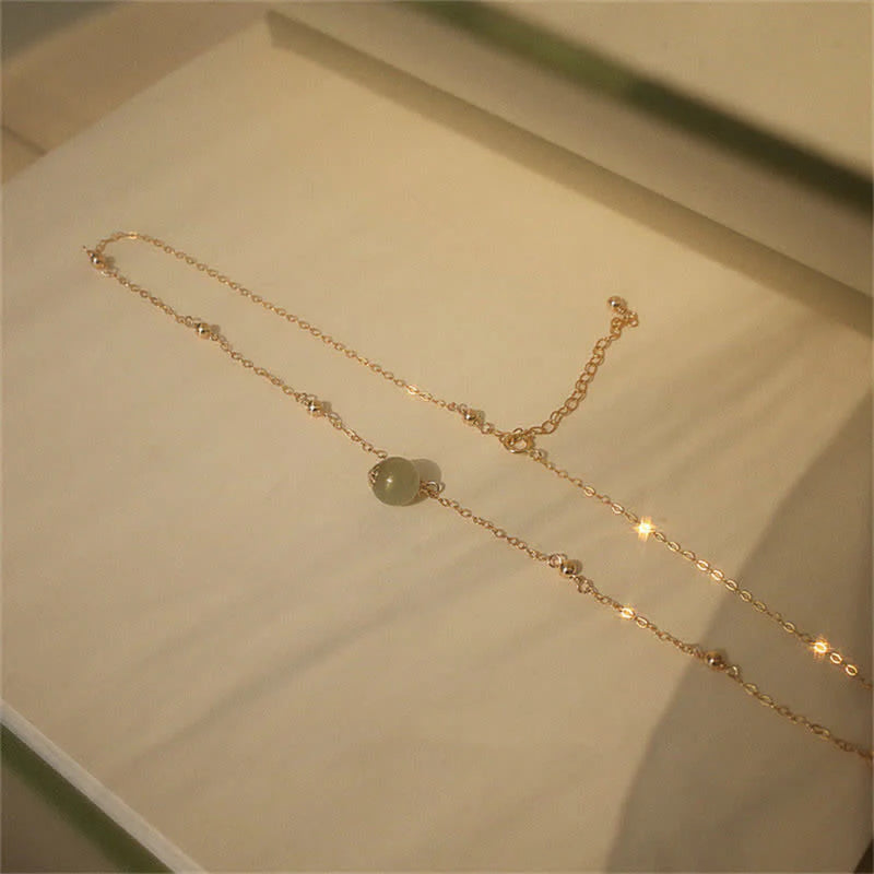 Buddha Stones 14k Gold Plated Hetian Jade Luck Beaded Necklace Pendant (Extra 35% Off | USE CODE: FS35)