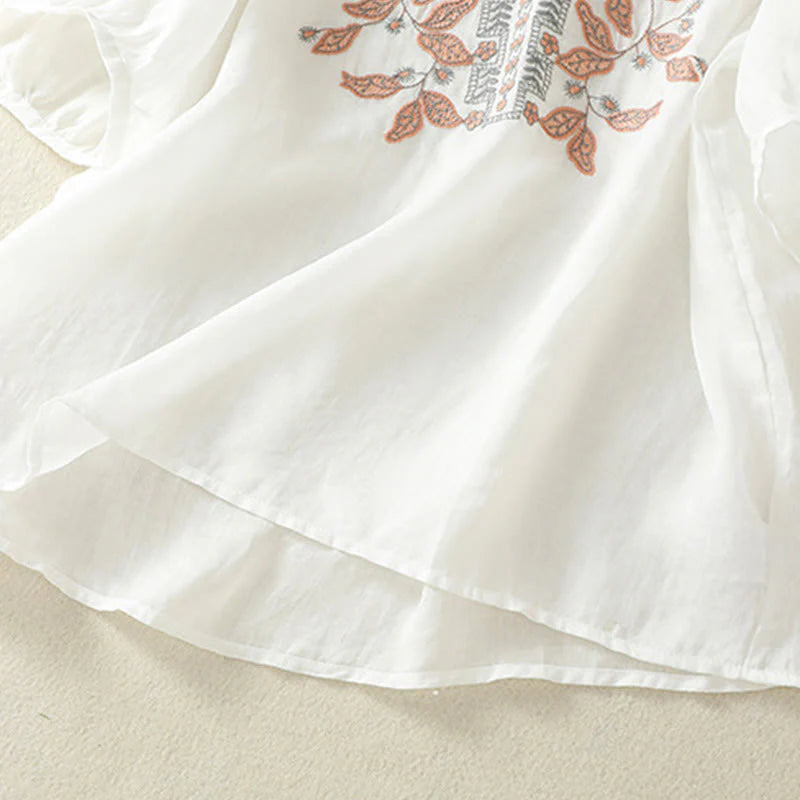 Buddha Stones Embroidered Lace Casual Women's Cotton Linen Half Sleeve T-shirt