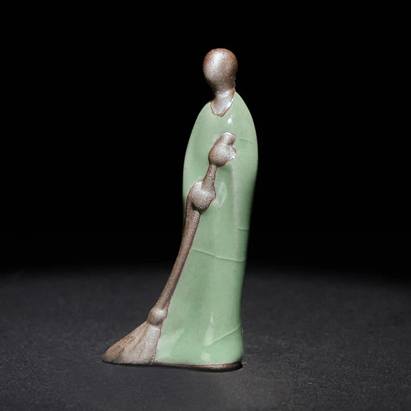 Buddha Stones Small Formless Buddha Sweeping Monk Ceramic Statue Home Decoration 3.5*1.5*7cm