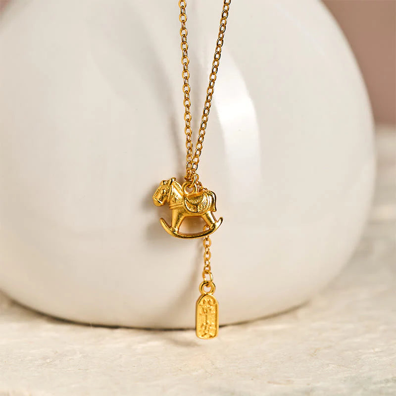Buddha Stones Year Of The Horse 24k Gold Plated Copper Peaceful Necklace Pendant
