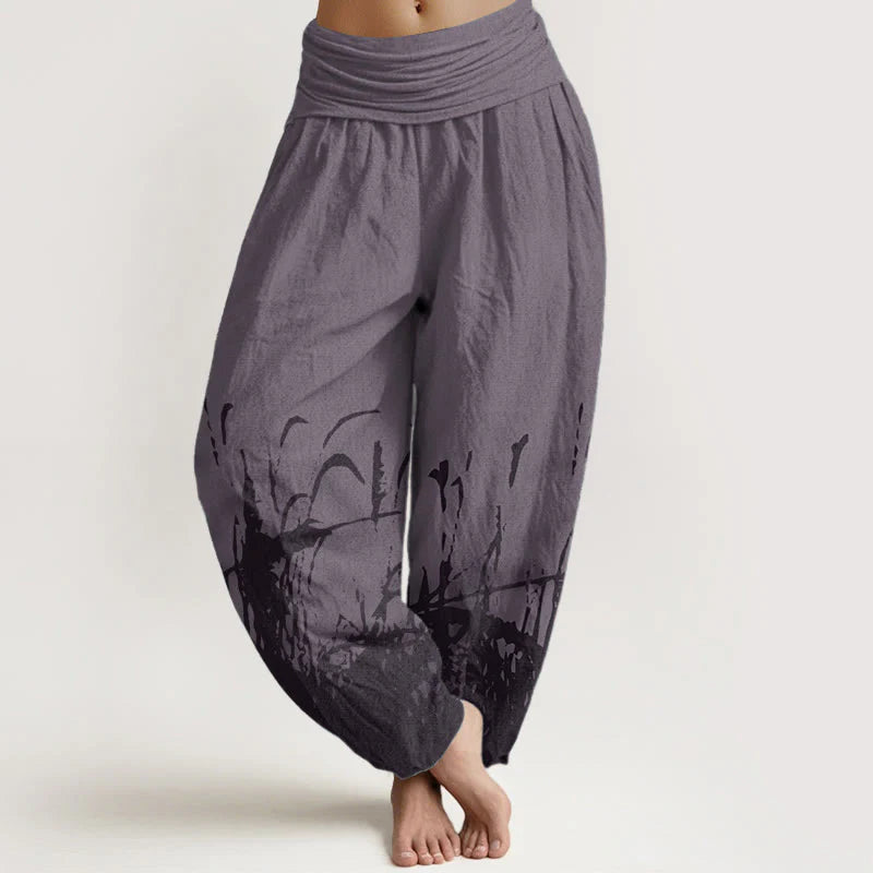Buddha Stones Pure Cotton Wild Grass Pattern Women's Elastic Waist Harem Pants
