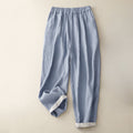 Buddha Stones Summer Plain Elastic Waist Two-tone Cuffs Cropped Women's Tapered Pants With Pockets